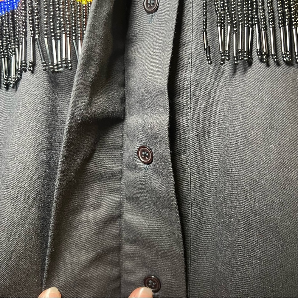 Vintage LEW MAGRAM WOMEN'S Size 6 BLACK COTTON BEADED FRINGE WESTERN SHIRT - Picture 6 of 12